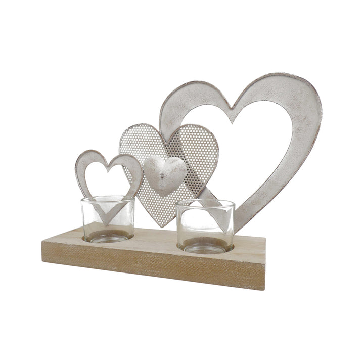 Willow &amp; Silk 25cm Triple Hearts w/ 2 Tea Light Candle Holders
