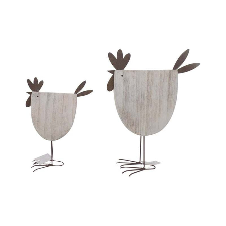 Willow &amp; Silk Set of 2 Standing Chook Ornaments Rust 22.5cm/17.5cm