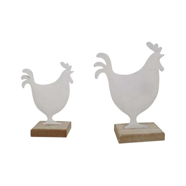 Willow &amp; Silk Set of 2 White 19cm/14.5cm Dad &amp; Son Roosters Ornament