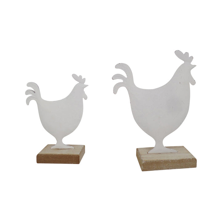 Willow &amp; Silk Set of 2 White 19cm/14.5cm Dad &amp; Son Roosters Ornament