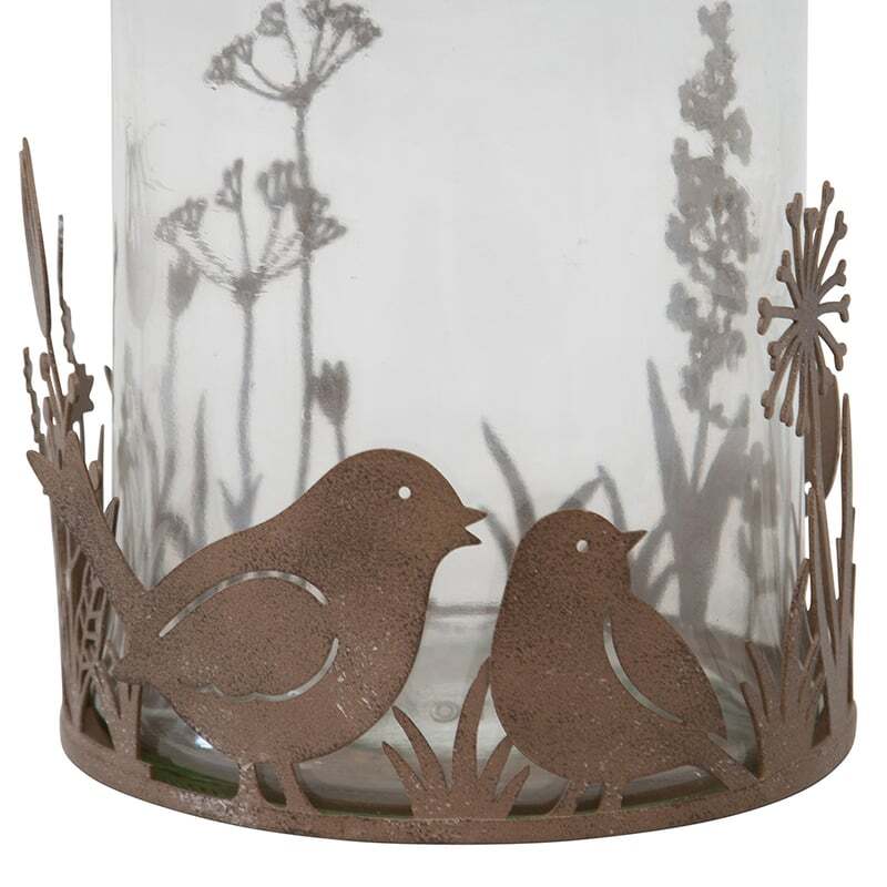 Willow &amp; Silk Set of 2 Metal Glass 10.5cm Rustic Bird Candle Holders