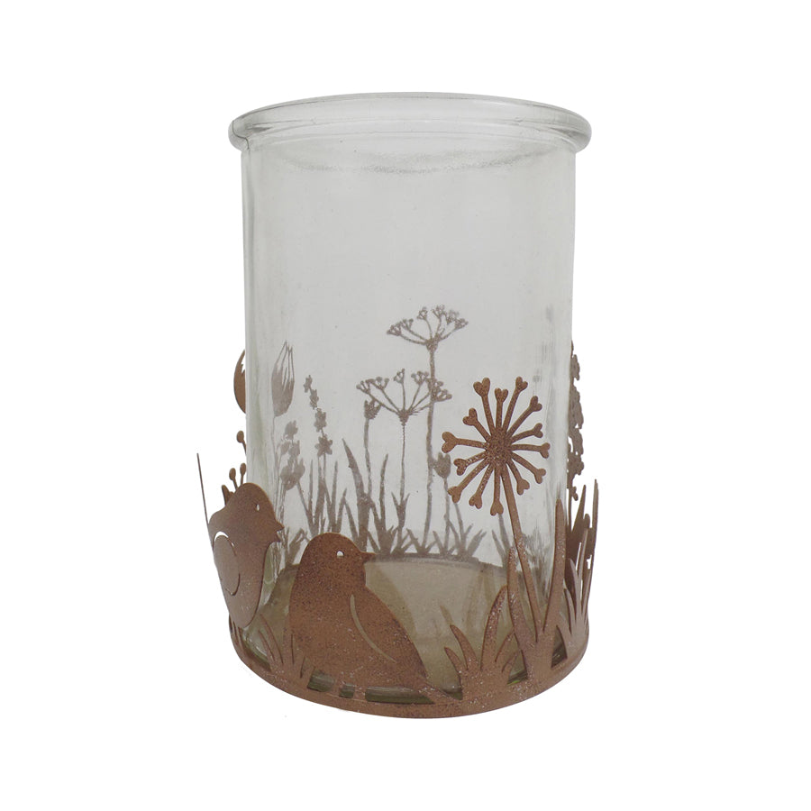 Willow &amp; Silk Set of 2 Metal Glass 10.5cm Rustic Bird Candle Holders