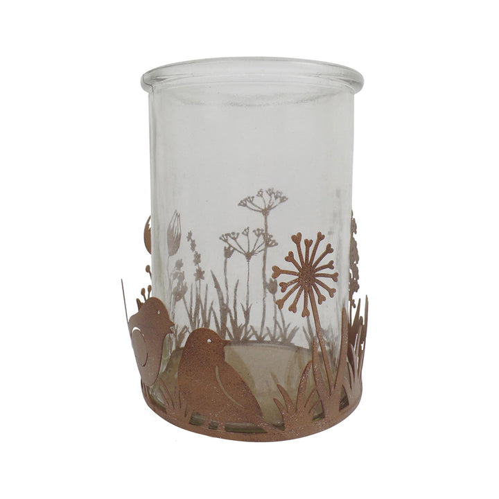 Willow &amp; Silk Set of 2 Metal Glass 10.5cm Rustic Bird Candle Holders