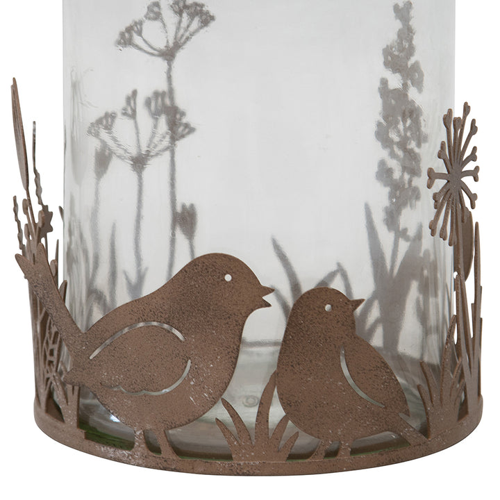Willow &amp; Silk Set of 2 Metal Glass 10.5cm Rustic Bird Candle Holders