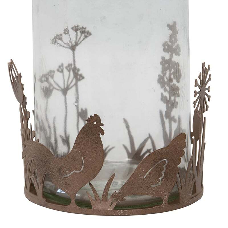 Willow &amp; Silk Set of 2 Metal Glass 10.5cm Rustic Chook Candle Holders