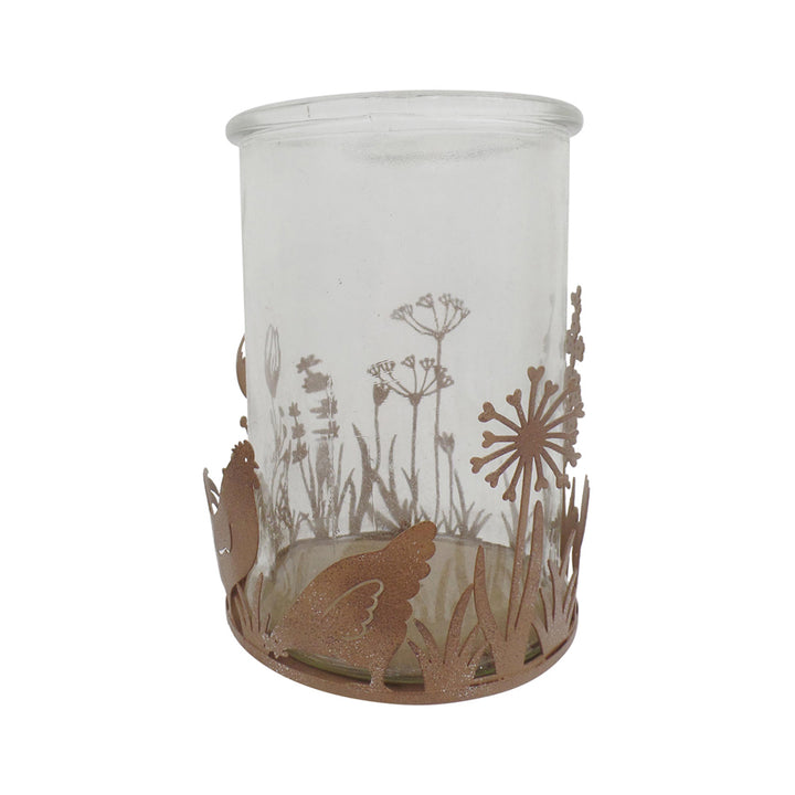 Willow &amp; Silk Set of 2 Metal Glass 10.5cm Rustic Chook Candle Holders