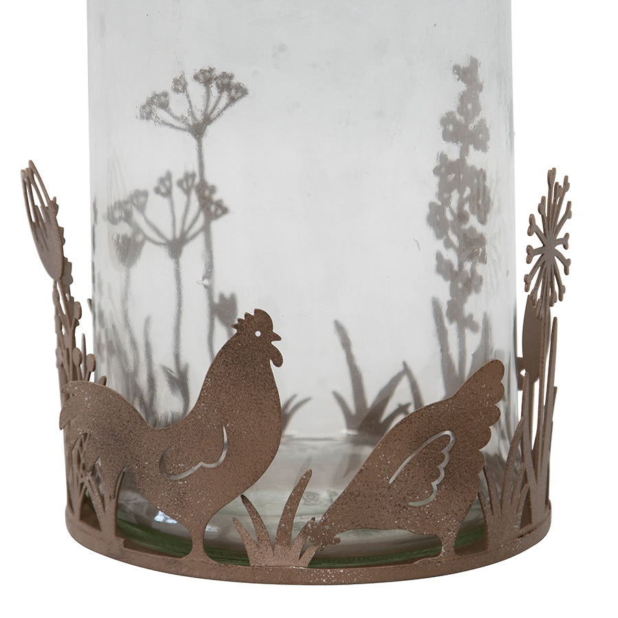 Willow &amp; Silk Set of 2 Metal Glass 10.5cm Rustic Chook Candle Holders