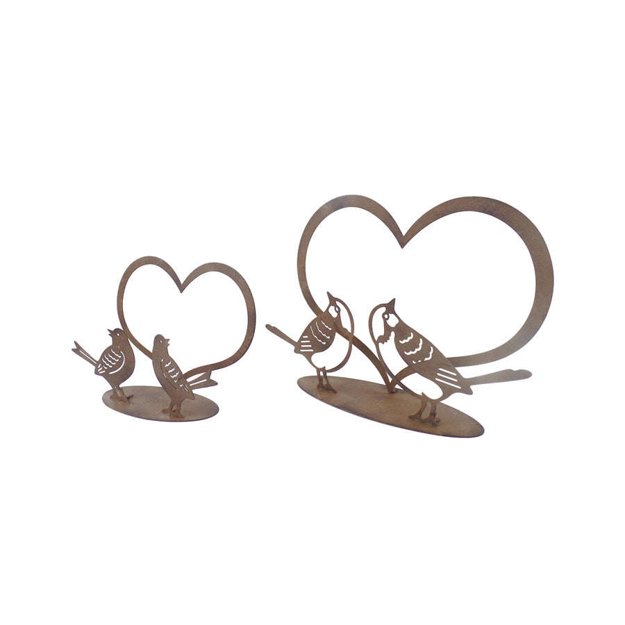 Willow &amp; Silk Set of 2 20cm/15cm Lovebirds In Heart Table Decor Rust