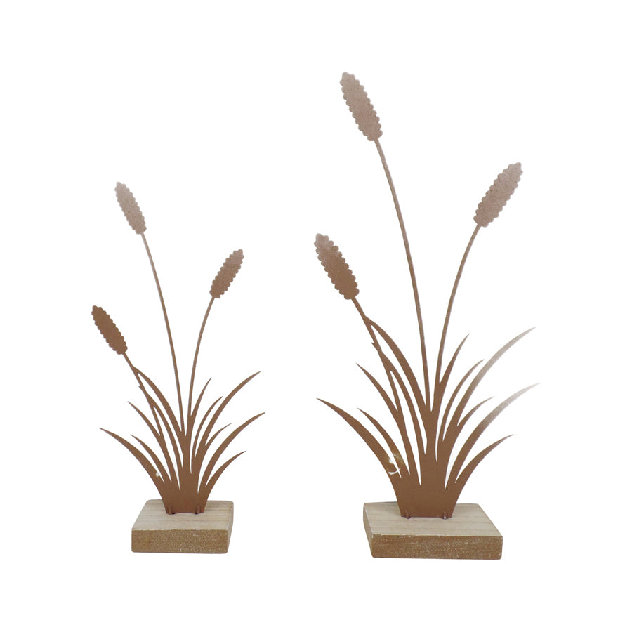 Willow &amp; Silk Rustic Bulrush 30.5cm/23cm Set of 2 Table Ornaments