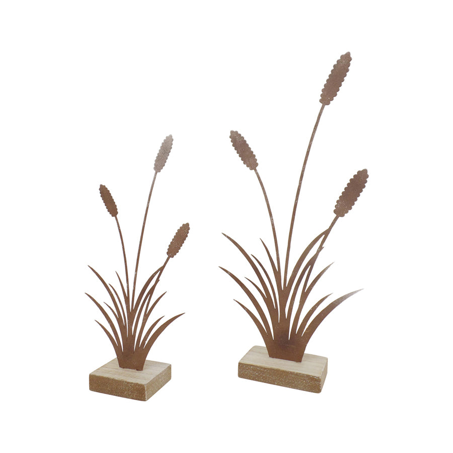 Willow &amp; Silk Rustic Bulrush 30.5cm/23cm Set of 2 Table Ornaments
