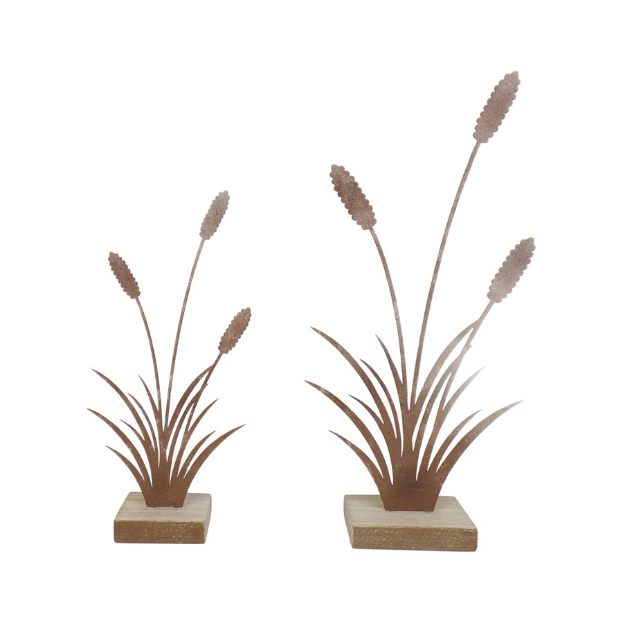 Willow &amp; Silk Rustic Bulrush 30.5cm/23cm Set of 2 Table Ornaments