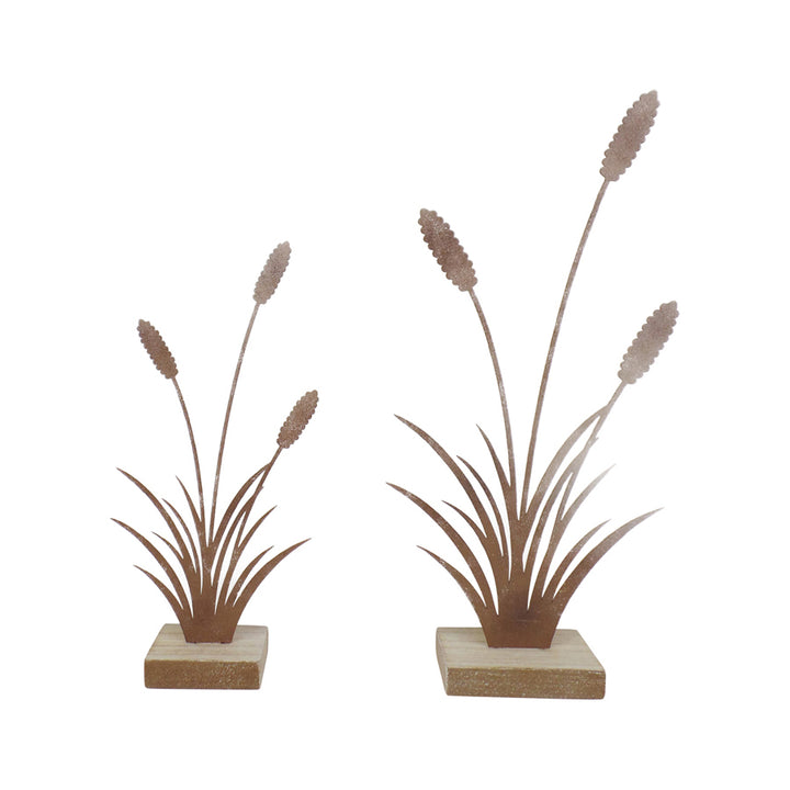 Willow &amp; Silk Rustic Bulrush 30.5cm/23cm Set of 2 Table Ornaments