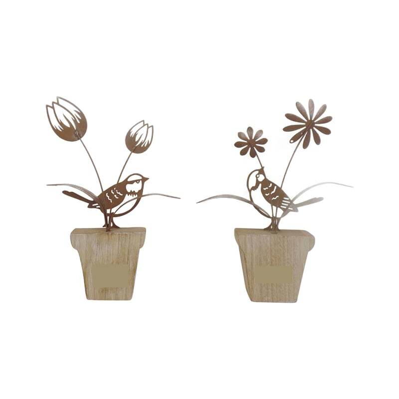 Willow &amp; Silk Rustic 23cm/21.5cm Set of 2 Birds/Flowers Ornaments