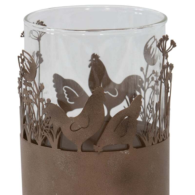 Willow &amp; Silk Set of 2 17cm Metal/Glass Rustic Chook Candle Holders