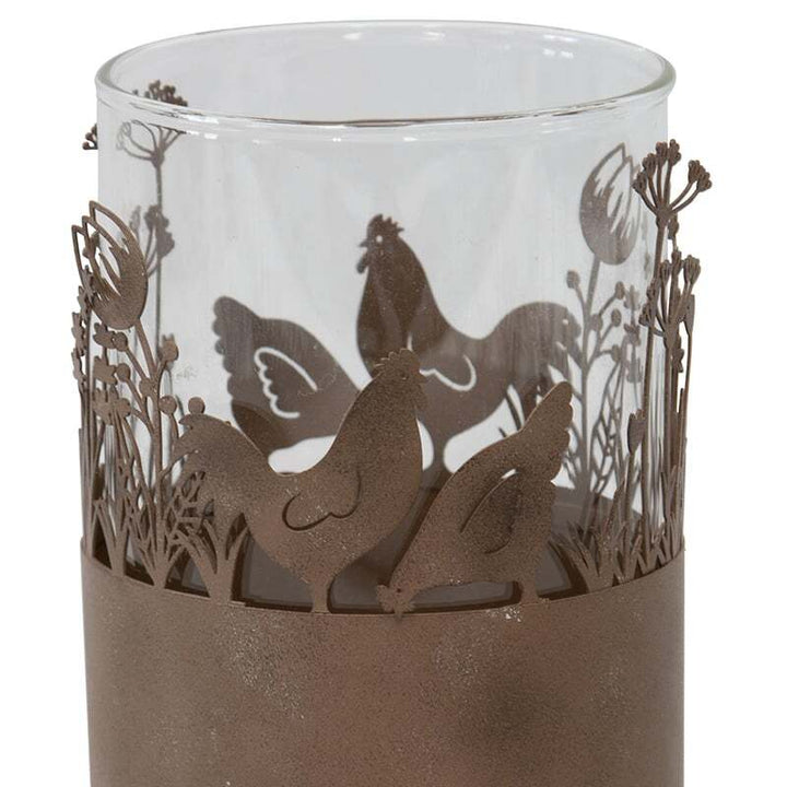 Willow &amp; Silk Set of 2 17cm Metal/Glass Rustic Chook Candle Holders