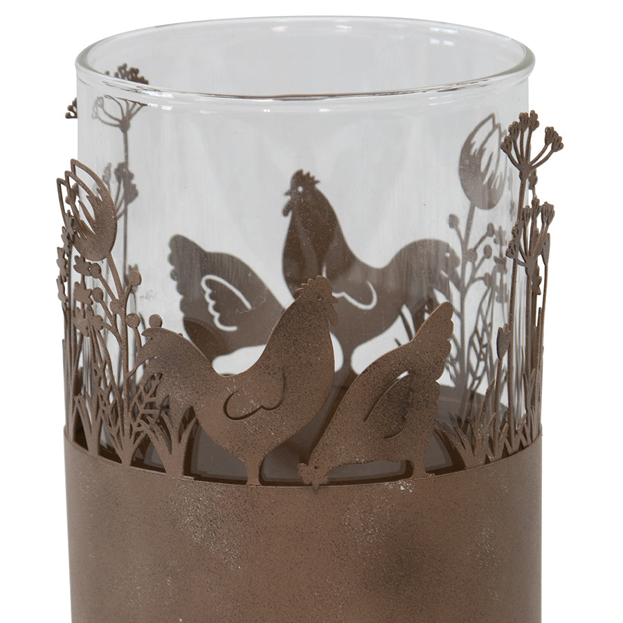 Willow &amp; Silk Set of 2 17cm Metal/Glass Rustic Chook Candle Holders