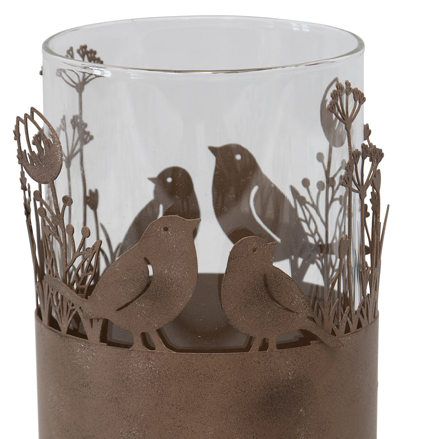 Willow &amp; Silk Set of 2 Metal Glass 17cm Rustic Bird Candle Holders