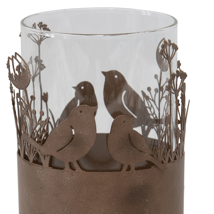 Willow &amp; Silk Set of 2 Metal Glass 17cm Rustic Bird Candle Holders
