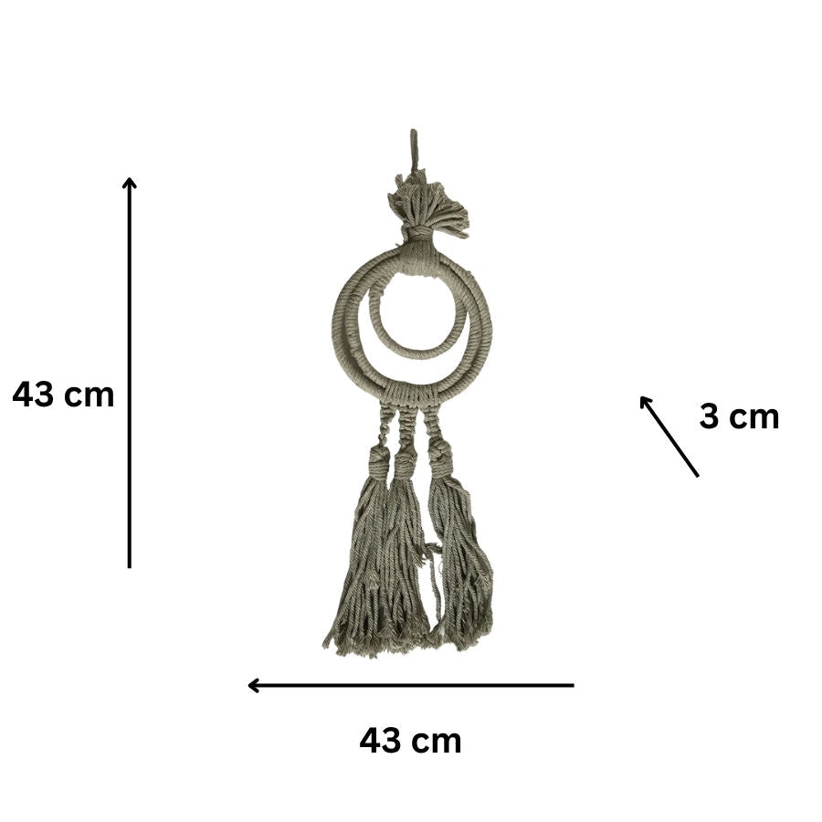 Willow &amp; Silk 43cm Hanging 3 Ring Cotton Taupe Tassel Room Decor
