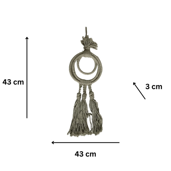 Willow &amp; Silk 43cm Hanging 3 Ring Cotton Taupe Tassel Room Decor