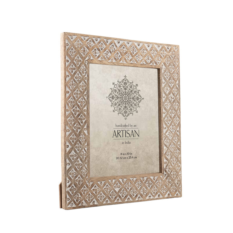 Willow &amp; Silk Photo Frame Handmade Wooden 36cm Diamond Flower Natural/White