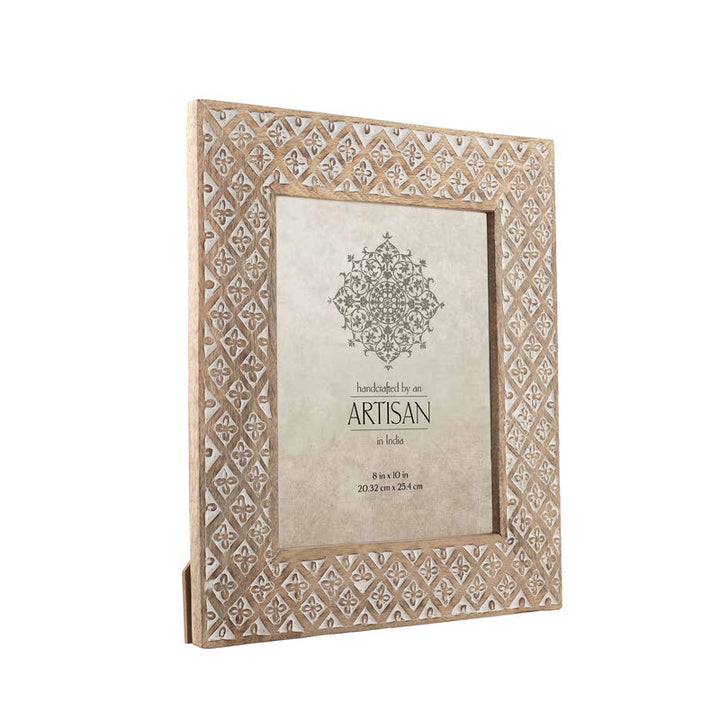 Willow &amp; Silk Photo Frame Handmade Wooden 36cm Diamond Flower Natural/White
