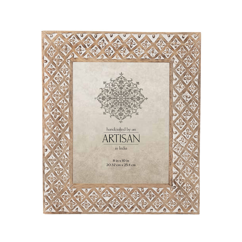 Willow &amp; Silk Photo Frame Handmade Wooden 36cm Diamond Flower Natural/White