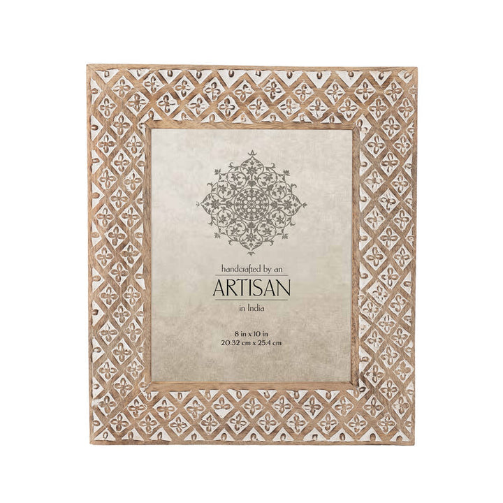 Willow &amp; Silk Photo Frame Handmade Wooden 36cm Diamond Flower Natural/White