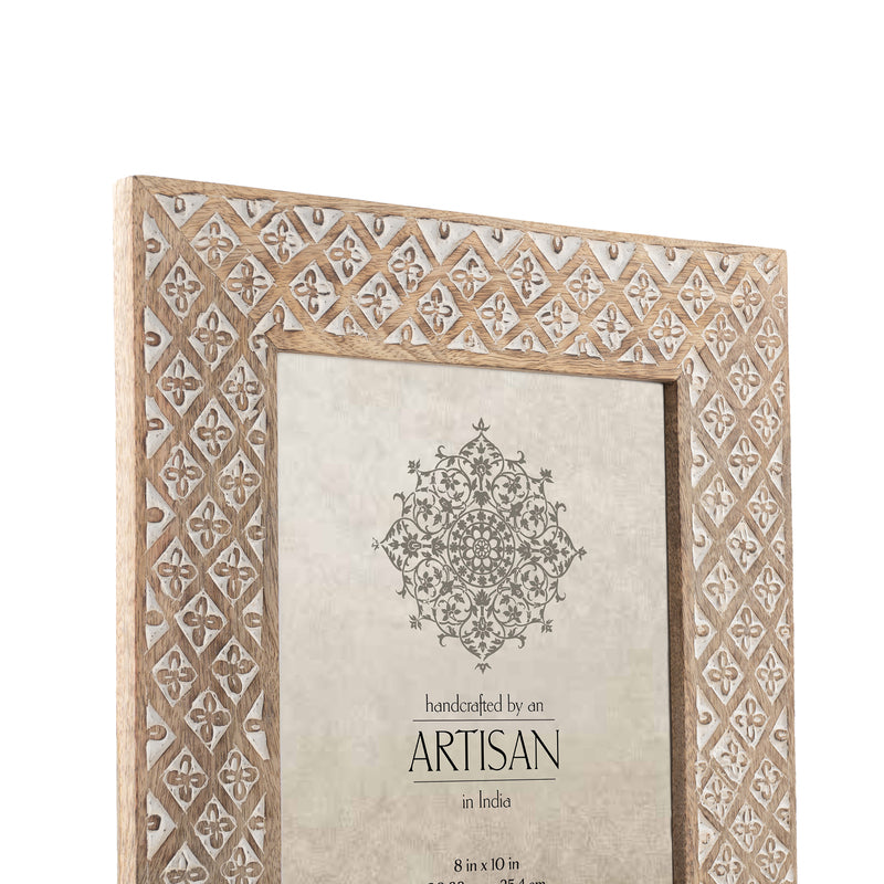 Willow &amp; Silk Photo Frame Handmade Wooden 36cm Diamond Flower Natural/White