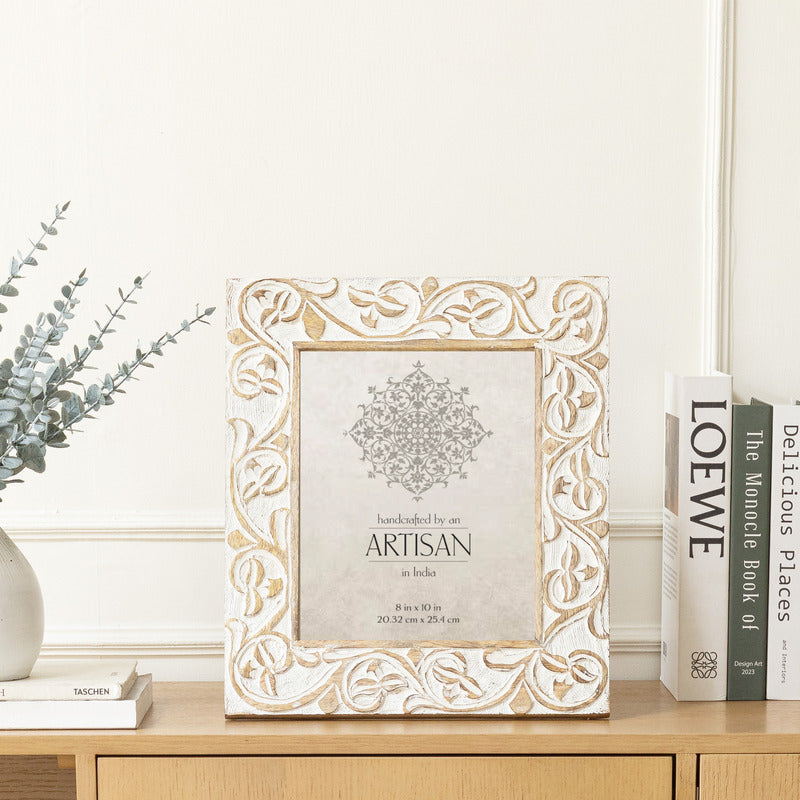 Willow &amp; Silk Photo Frame Handmade Wooden 36cm Swirl Natural/White Table Decor