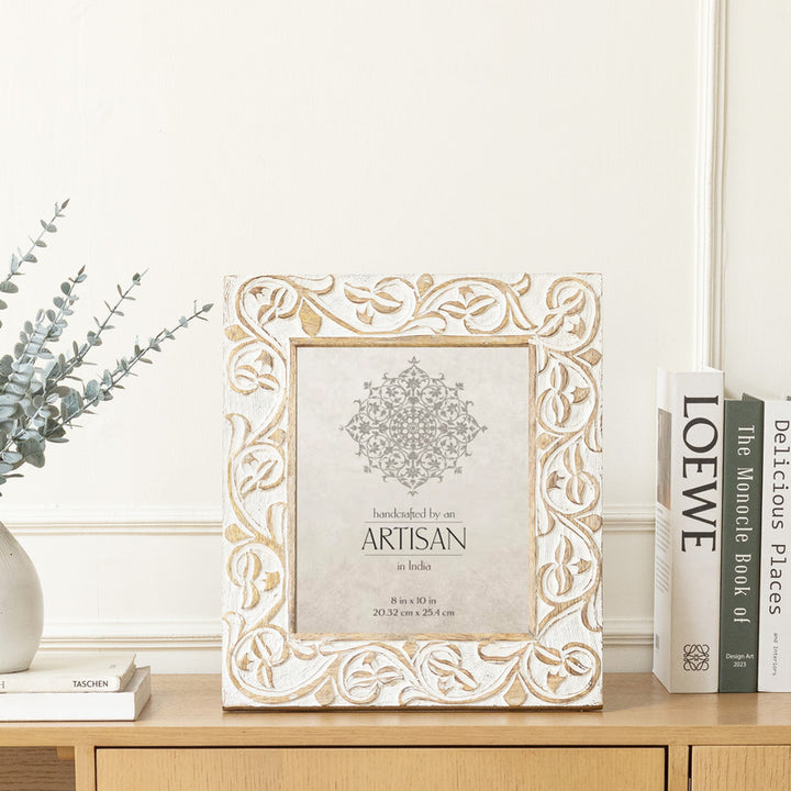 Willow &amp; Silk Photo Frame Handmade Wooden 36cm Swirl Natural/White Table Decor