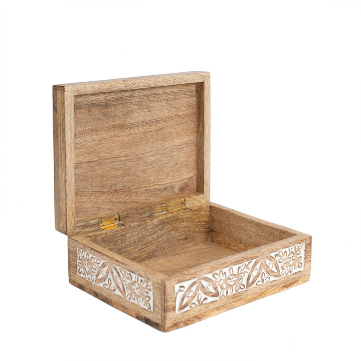 Willow &amp; Silk Trinket Storage Box Handmade Wooden Rectangular 22.5cm Natural/White