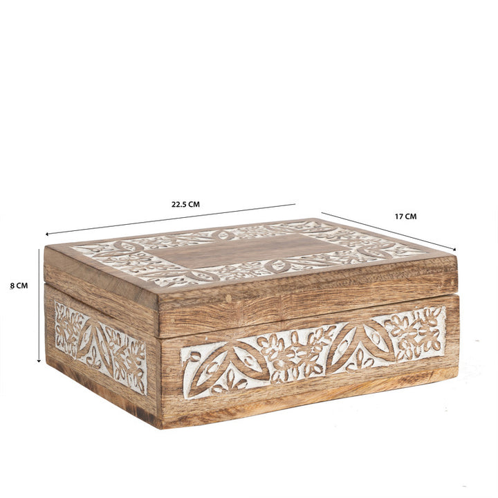 Willow &amp; Silk Trinket Storage Box Handmade Wooden Rectangular 22.5cm Natural/White