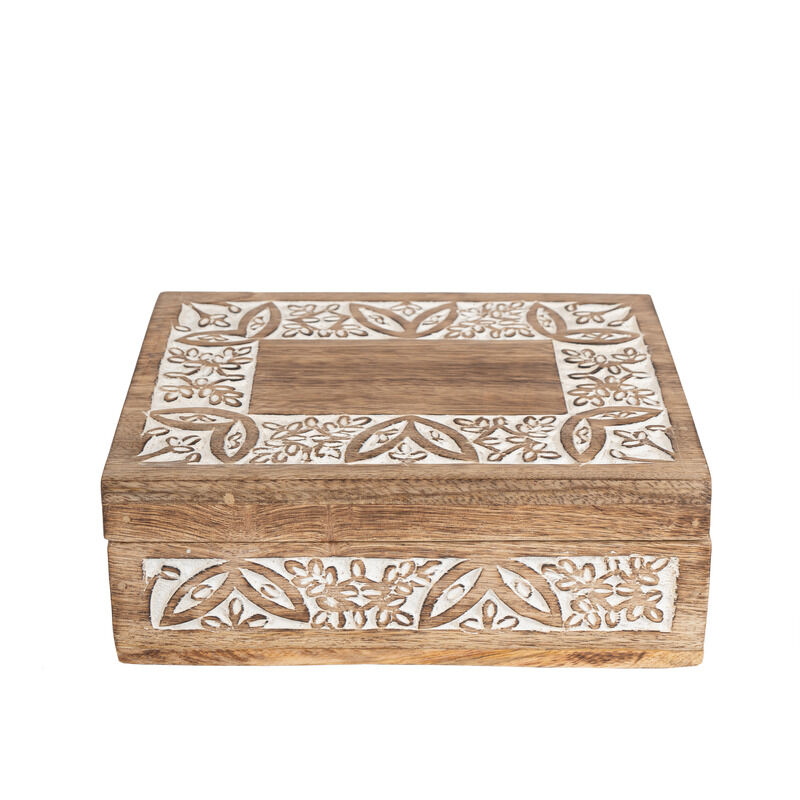 Willow &amp; Silk Trinket Storage Box Handmade Wooden Rectangular 22.5cm Natural/White