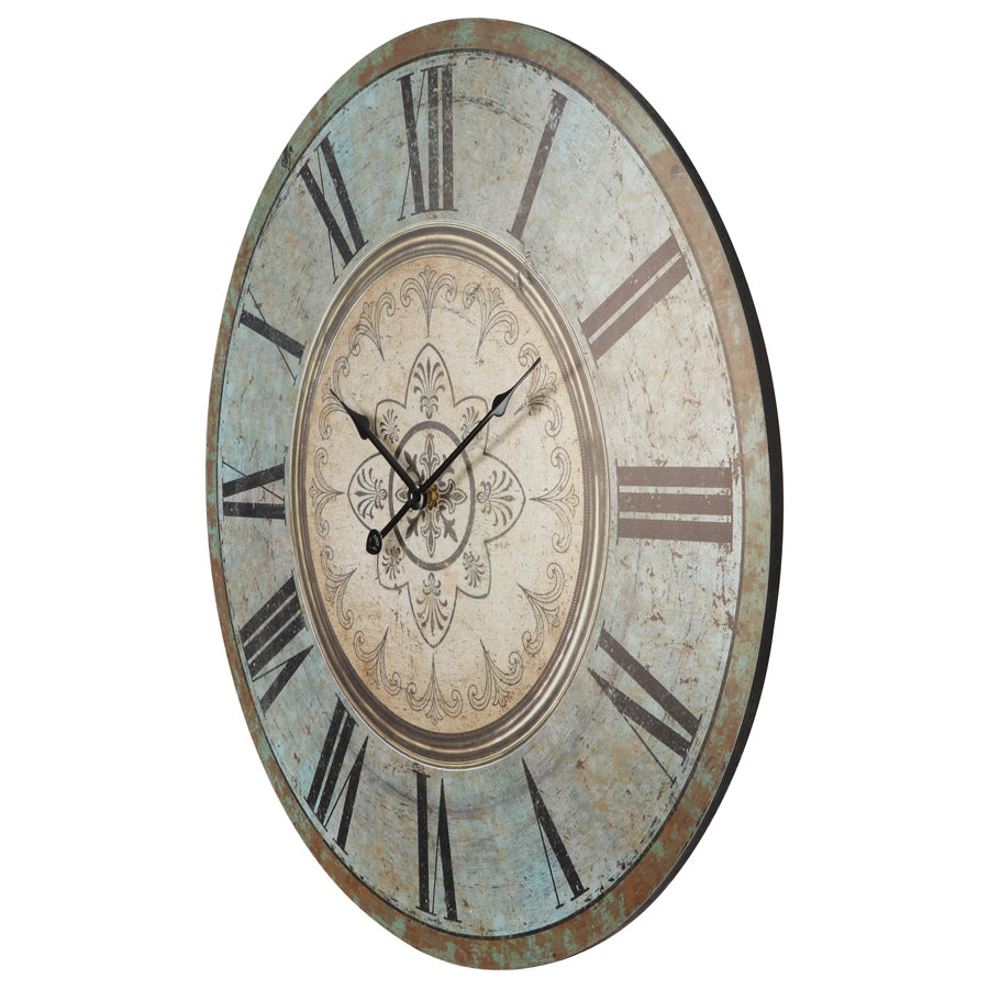 Willow &amp; Silk Wall Clock Fleur Design Roman Numeral 60cm Multicolour