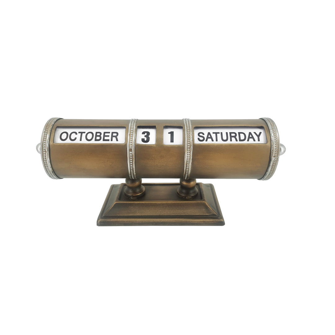 Willow &amp; Silk Tabletop Calendar Antique Rolled Metal 35cm