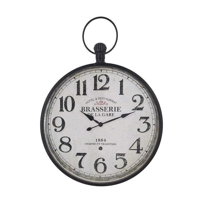 Willow &amp; Silk Wall Clock Glass Front Brasserie 60cm Metal/Wooden