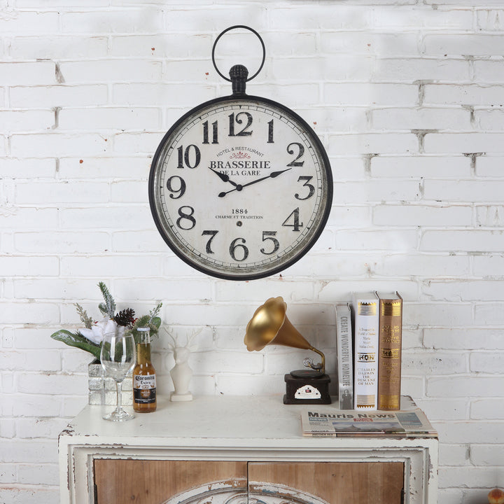Willow &amp; Silk Wall Clock Glass Front Brasserie 60cm Metal/Wooden