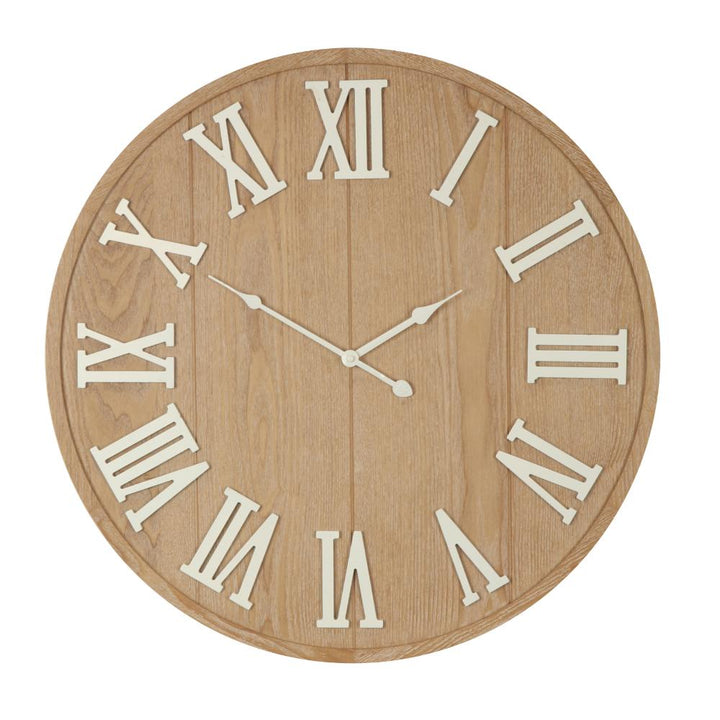 Willow &amp; Silk 60cm Woodgrain Clock w White Roman Numerals 60x3cm