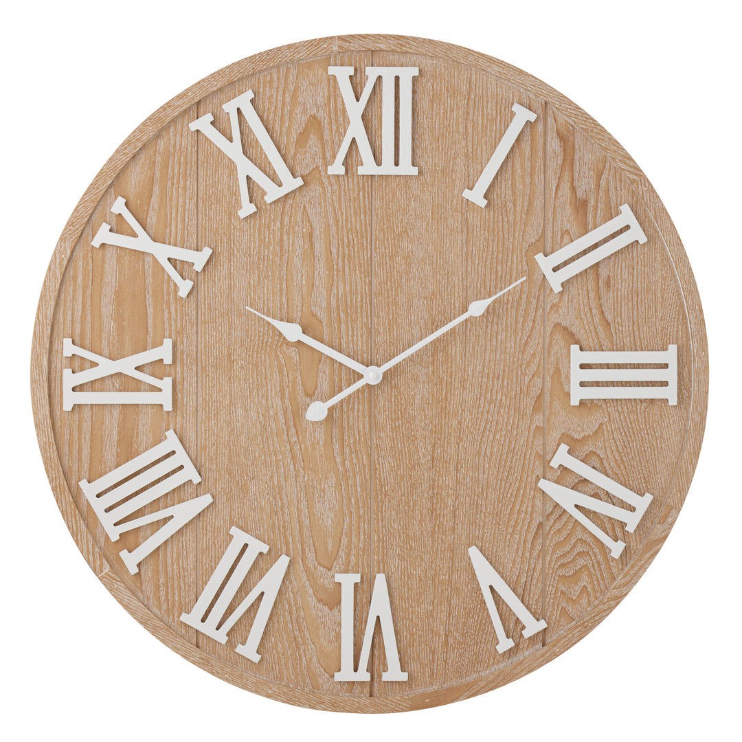 Willow &amp; Silk 60cm Woodgrain Clock w White Roman Numerals 60x3cm