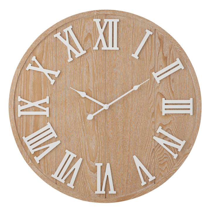 Willow &amp; Silk 60cm Woodgrain Clock w White Roman Numerals 60x3cm