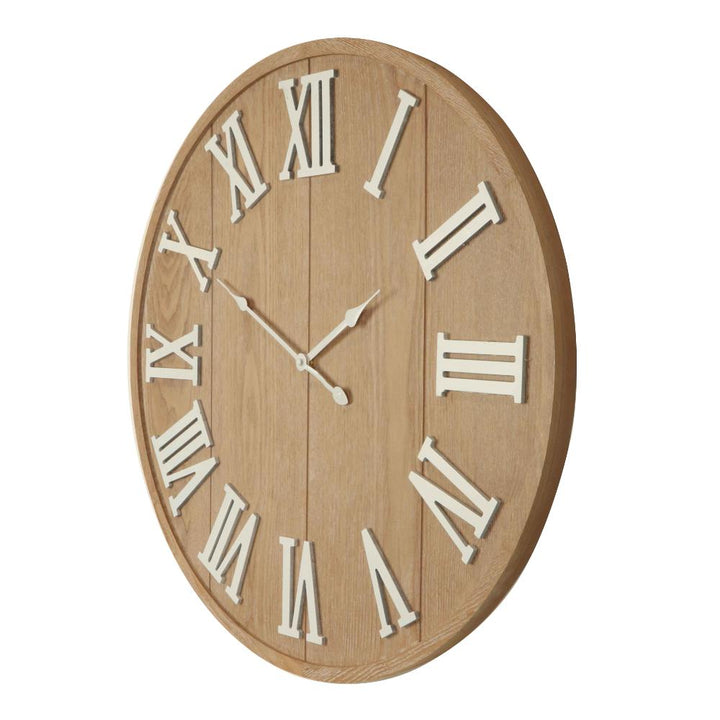 Willow &amp; Silk 60cm Woodgrain Clock w White Roman Numerals 60x3cm