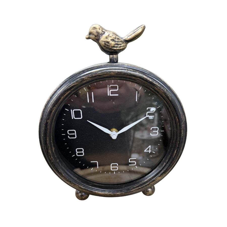Willow &amp; Silk Vintage Style Table Clock W/Bird 18.5x5.5.22.5cm