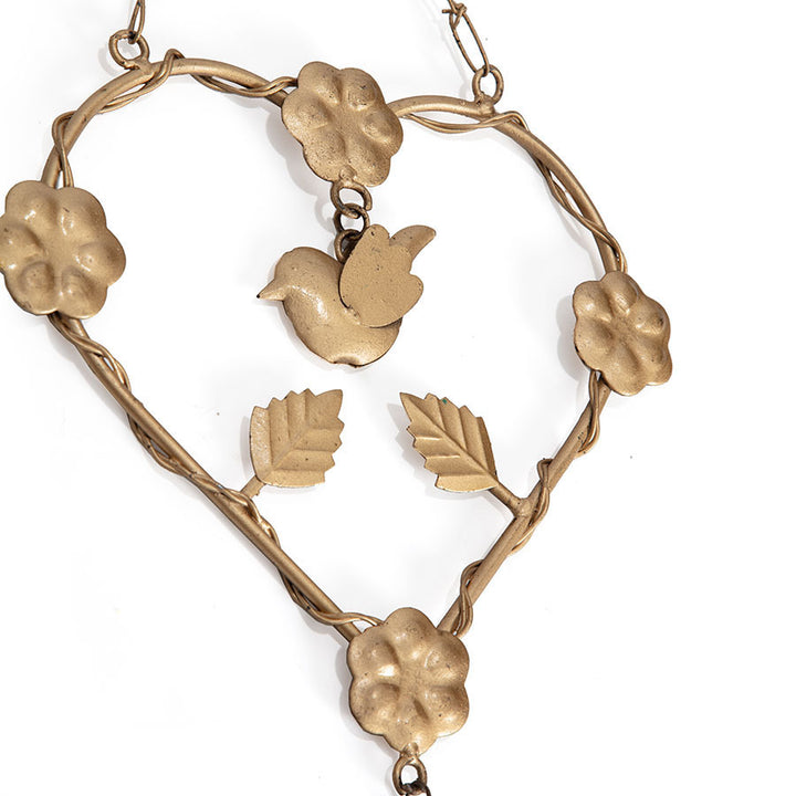 Willow &amp; Silk Hanging Handmade 141cm Heart w/ Bird/Shapes Golden Wall Art