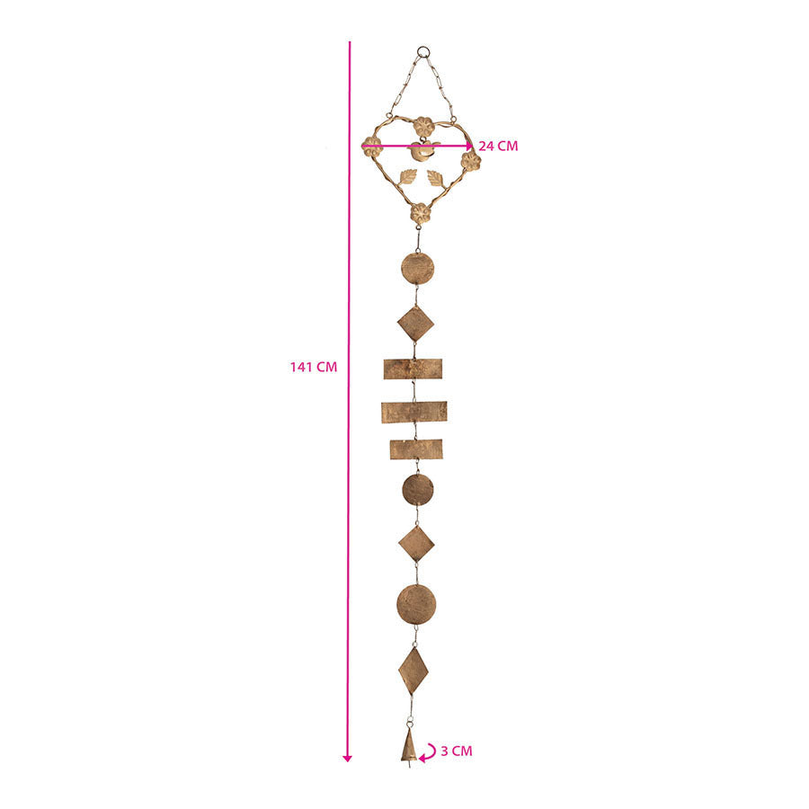 Willow &amp; Silk Hanging Handmade 141cm Heart w/ Bird/Shapes Golden Wall Art