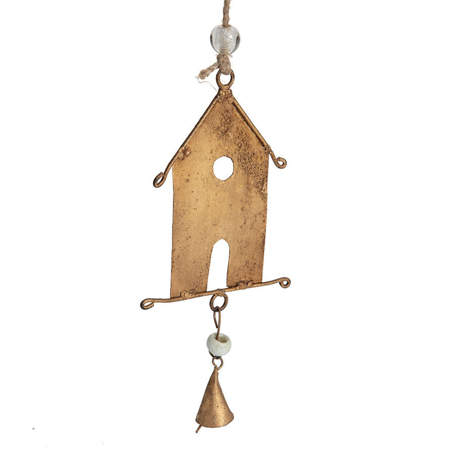 Willow &amp; Silk Handmade Hanging 165cm Golden Bird Houses &amp; Bells