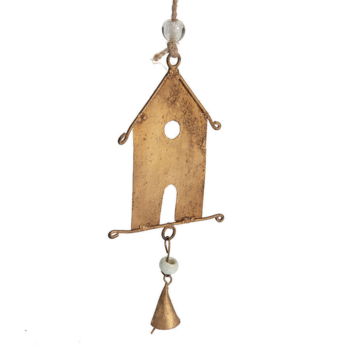 Willow &amp; Silk Handmade Hanging 165cm Golden Bird Houses &amp; Bells
