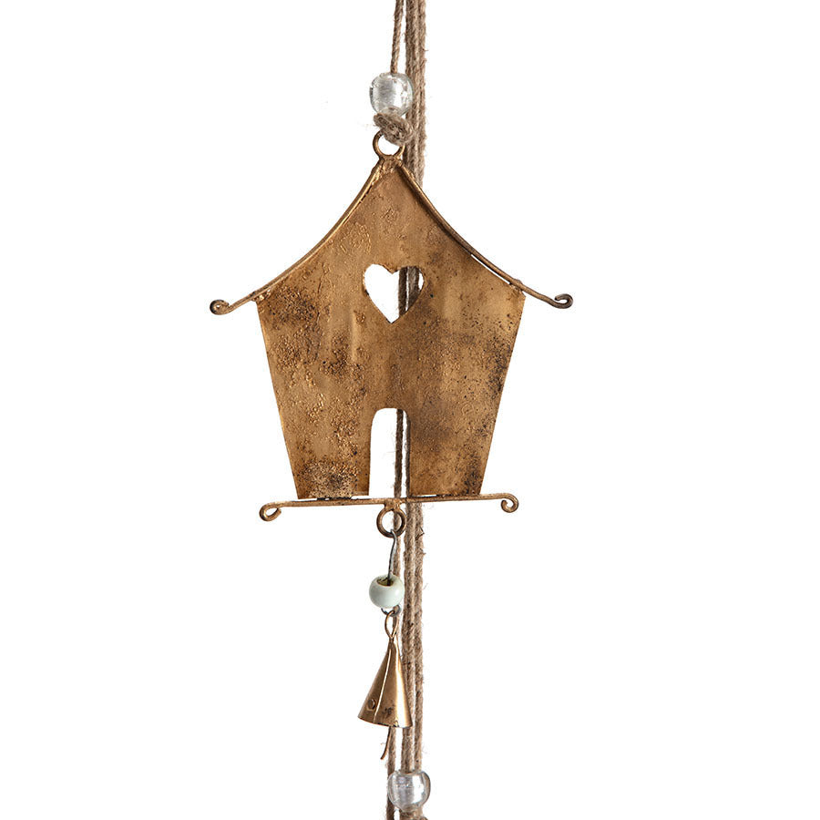 Willow &amp; Silk Handmade Hanging 165cm Golden Bird Houses &amp; Bells