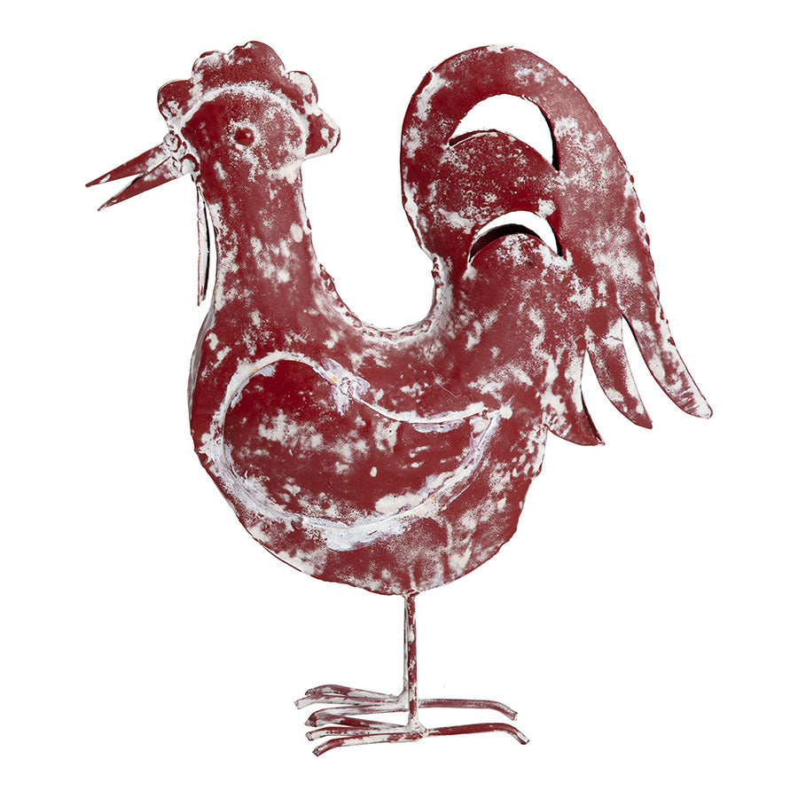 Willow &amp; Silk Metal 33cm/29cm Set of 2 Red Garden Rooster &amp; Chook