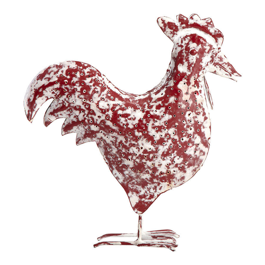 Willow &amp; Silk Metal 33cm/29cm Set of 2 Red Garden Rooster &amp; Chook